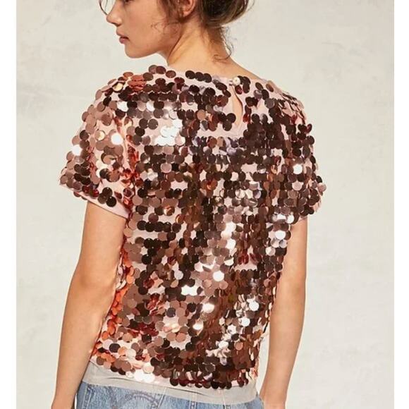 Eva Franco Anthropologie Pink Sequins Oversized Tee sz, XS - Picture 2 of 8